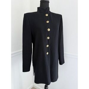Vintage St. John Basics Black Santana Knit Longline Jacket Blazer Gold Buttons M